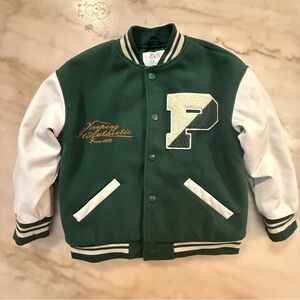 Zara kids Green and White Varsity letterman Jacket boys size 6